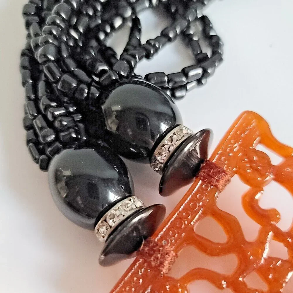 Chunky Fiocchi Italy choker necklace Totem Figure Angela Caputi 1980s Orange - Picture 5 of 9